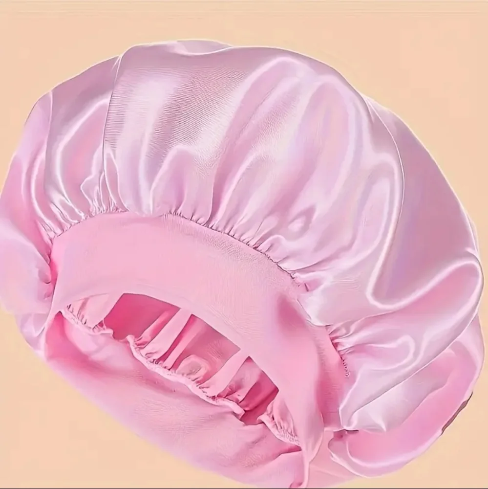 2pc Silky Pink Satin Bonnet